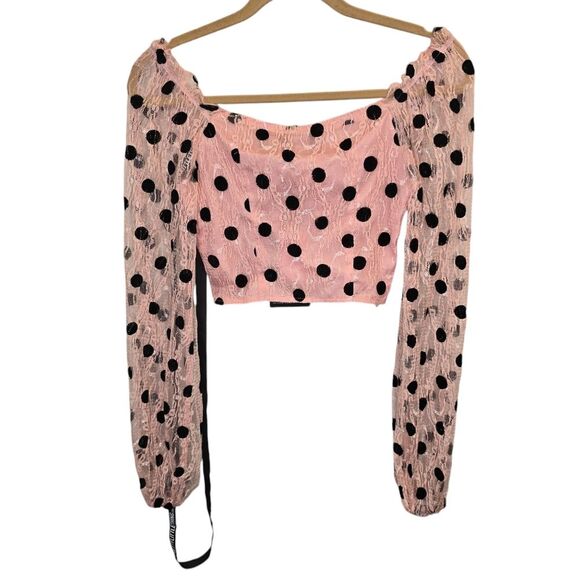 NWT PrettyLittleThing Women's Size 0 Pink Lace Polka Dot Cropped Blouse - Picture 8 of 16